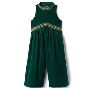 Janie & Jack Green Holiday Velvet Jumpsuit Romper